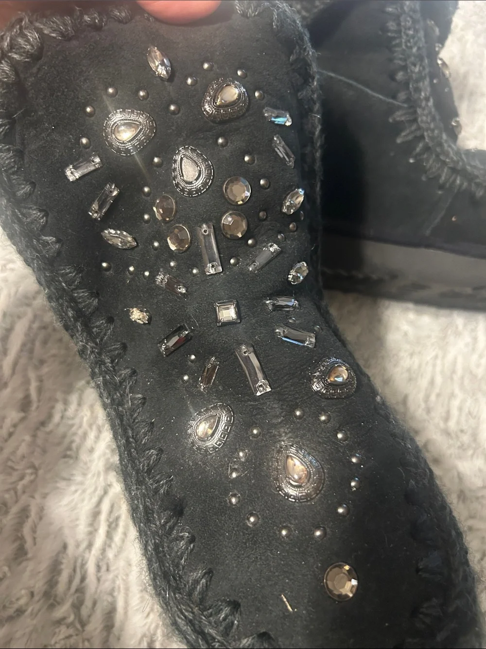 MOU Black Embellished Faux Fur Lined Boots - Picture 4 of 5